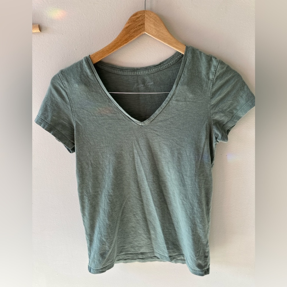 Marine Layer Olive Green V-Neck Short Sleeve T Shirt